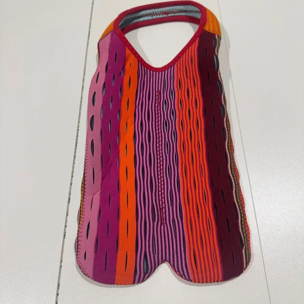 BUILT NY Neoprene Wine Bottle Tote Insulated Striped Laser Cut Multi Color Bag